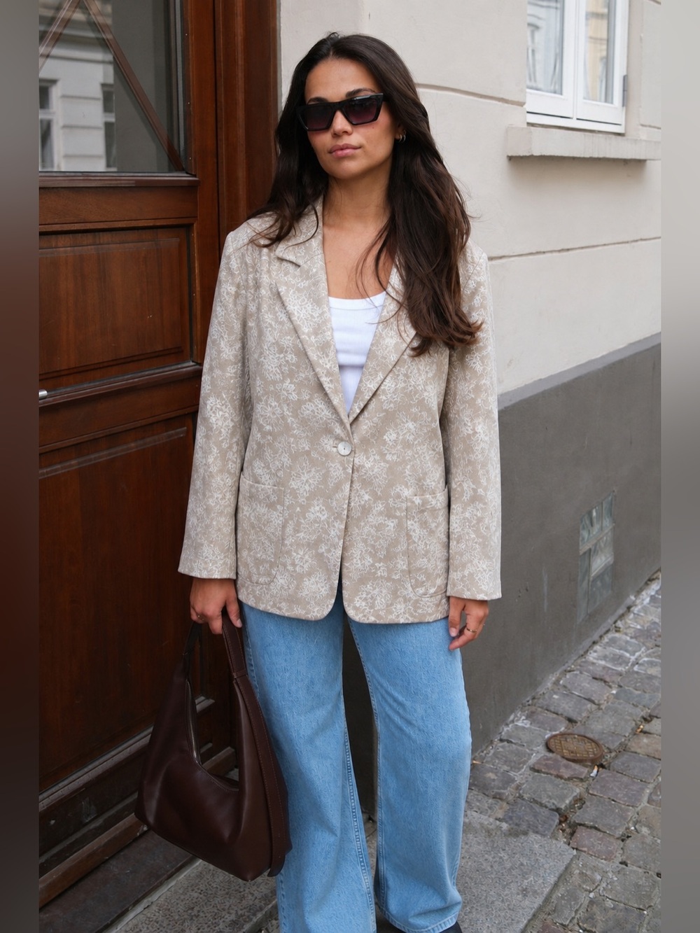 Vintage The Limited Linen Blazer Neutral Embroidered Floral Tan Beige Cream L